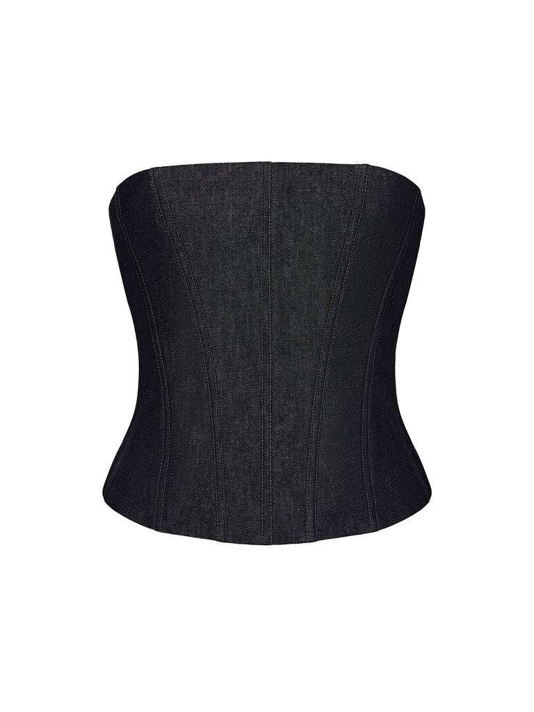 Strapless Black Denim Top