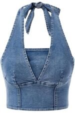 Sleeveless denim bustier top