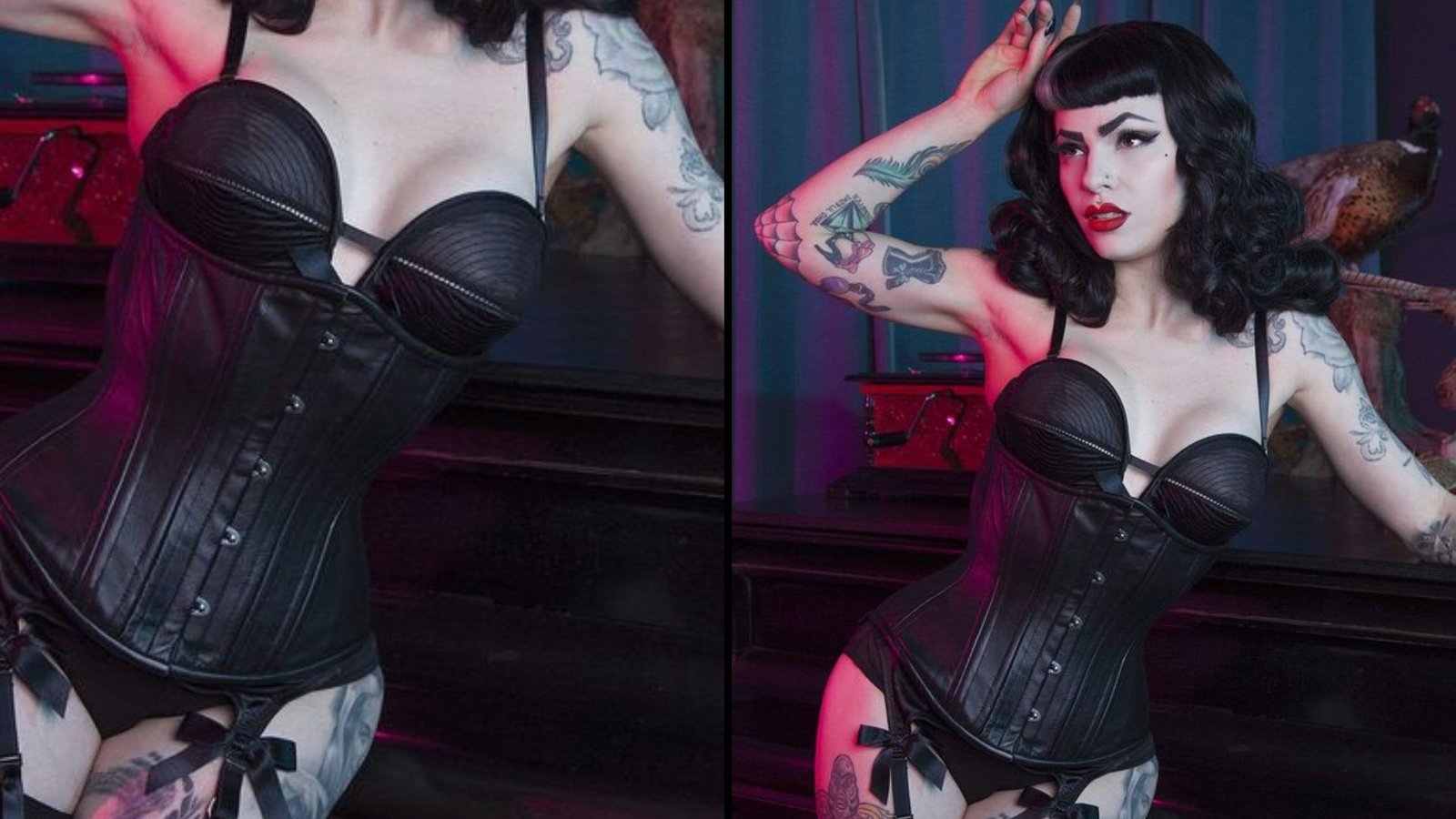 Black Leather Underbust Busk Closure Top Corset