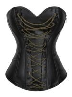 Black Leather Overbust corset with chains
