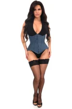 denim corset , corset for women , top jeans corset , denim top , denim blue corset