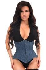 denim corset , corset for women , top jeans corset , denim top , denim blue corset