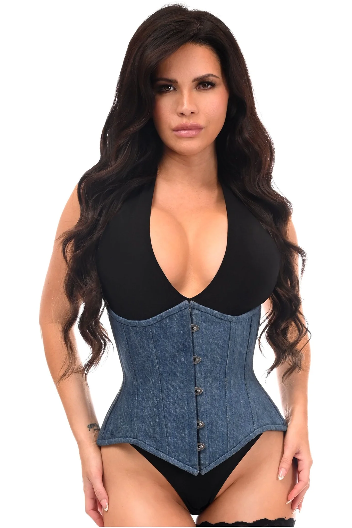 denim corset , corset for women , top jeans corset , denim top , denim blue corset