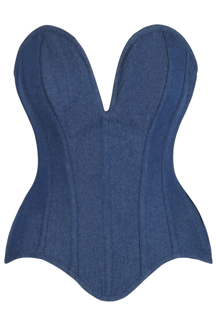 denim corset , corset for women , top jeans corset , denim top , denim blue corset