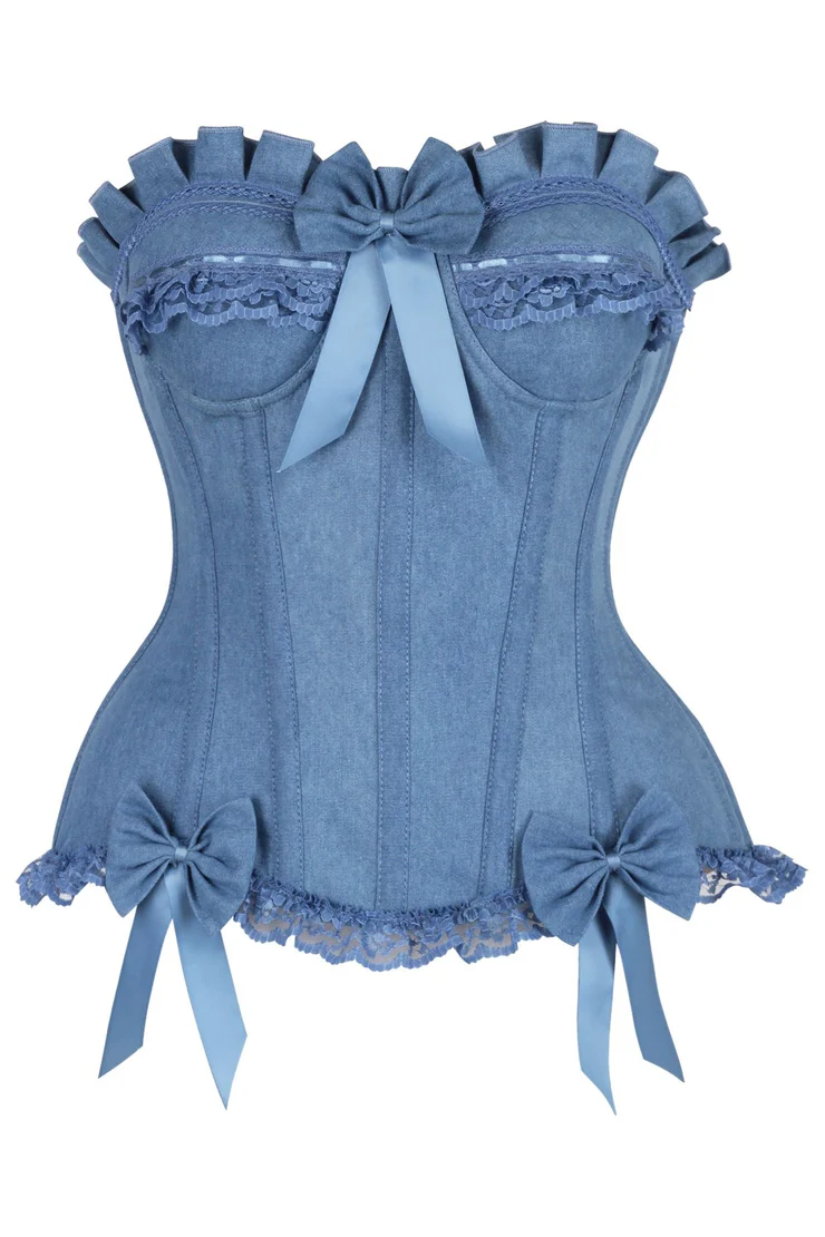 denim corset , corset for women , top jeans corset , denim top , denim blue corset