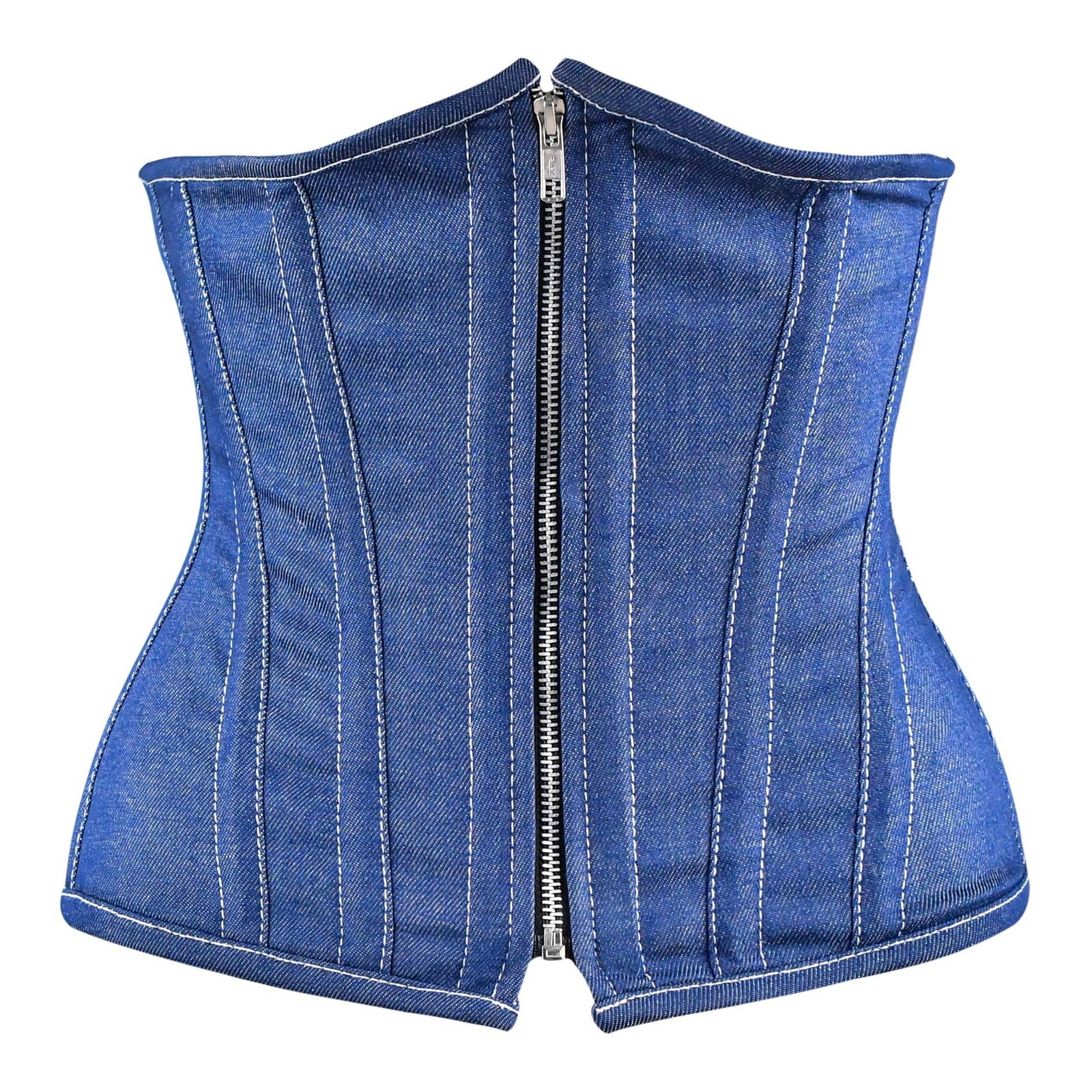 Blue Denim corset top - Waist Under Bust Corset Front Zip