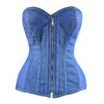 Denim lace up corset - OverBust Waist Trainer Front Zipper Corset
