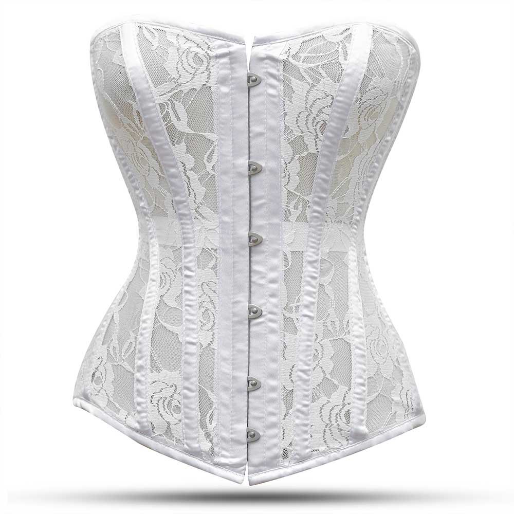 White Mesh Overbust Corset -Laced Waist Corset