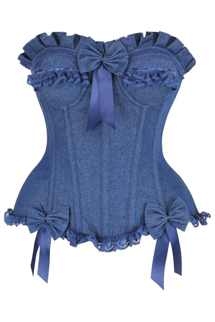 denim corset , corset for women , top jeans corset , denim top , denim blue corset