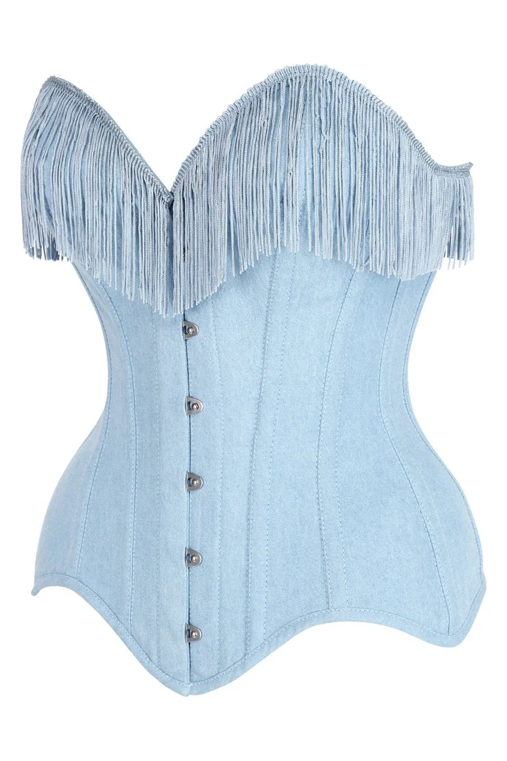 denim corset , corset for women , top jeans corset , denim top , denim blue corset
