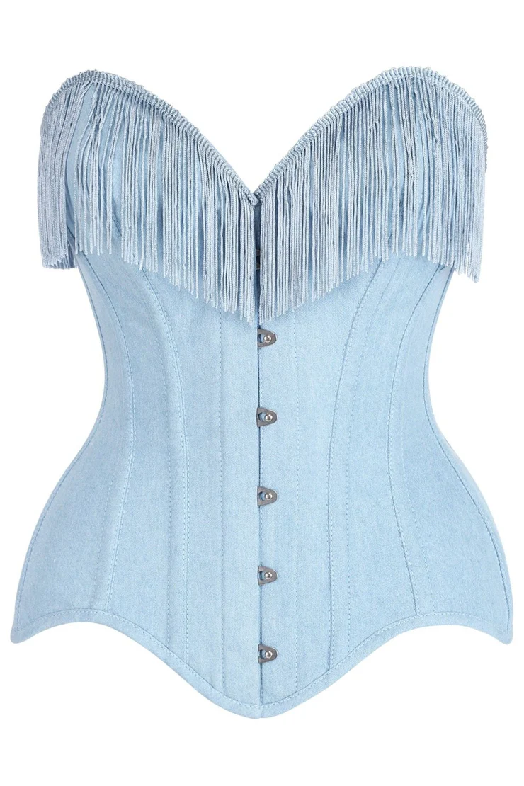 denim corset , corset for women , top jeans corset , denim top , denim blue corset