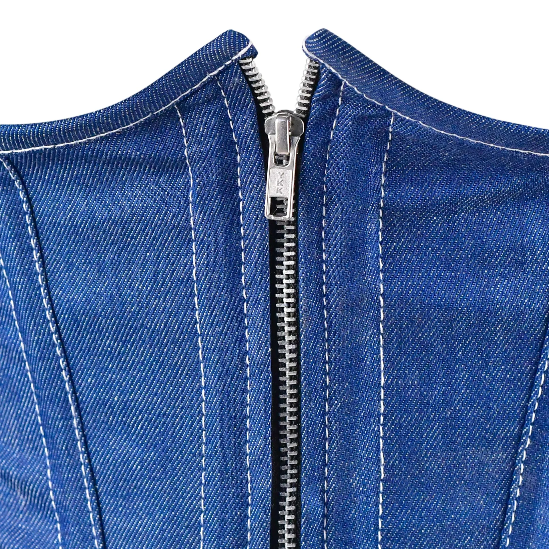 Blue Denim corset top - Waist Under Bust Corset Front Zip