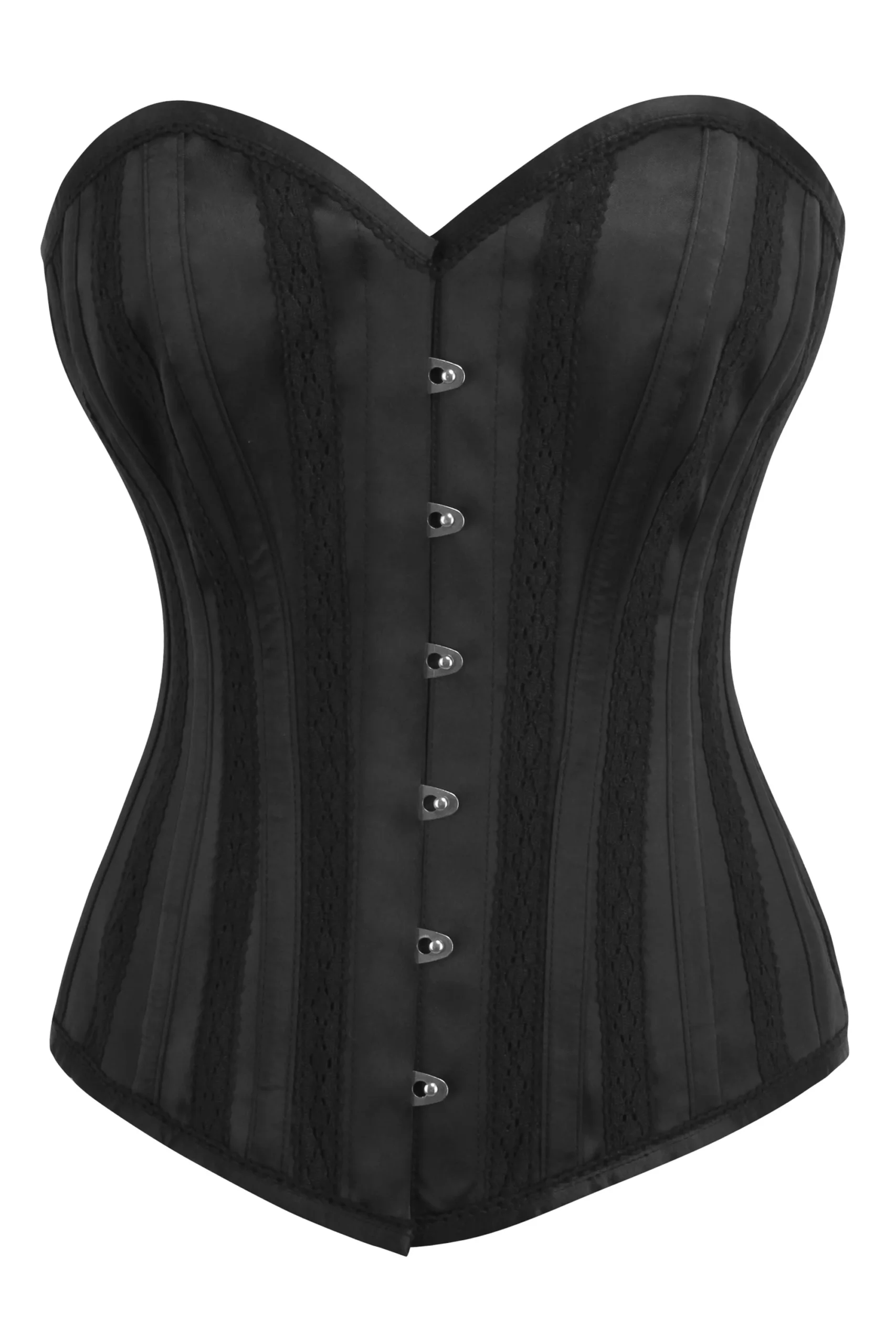 Black Gothic Party Wear Satin Corset Strapless Top with Embroidered channels