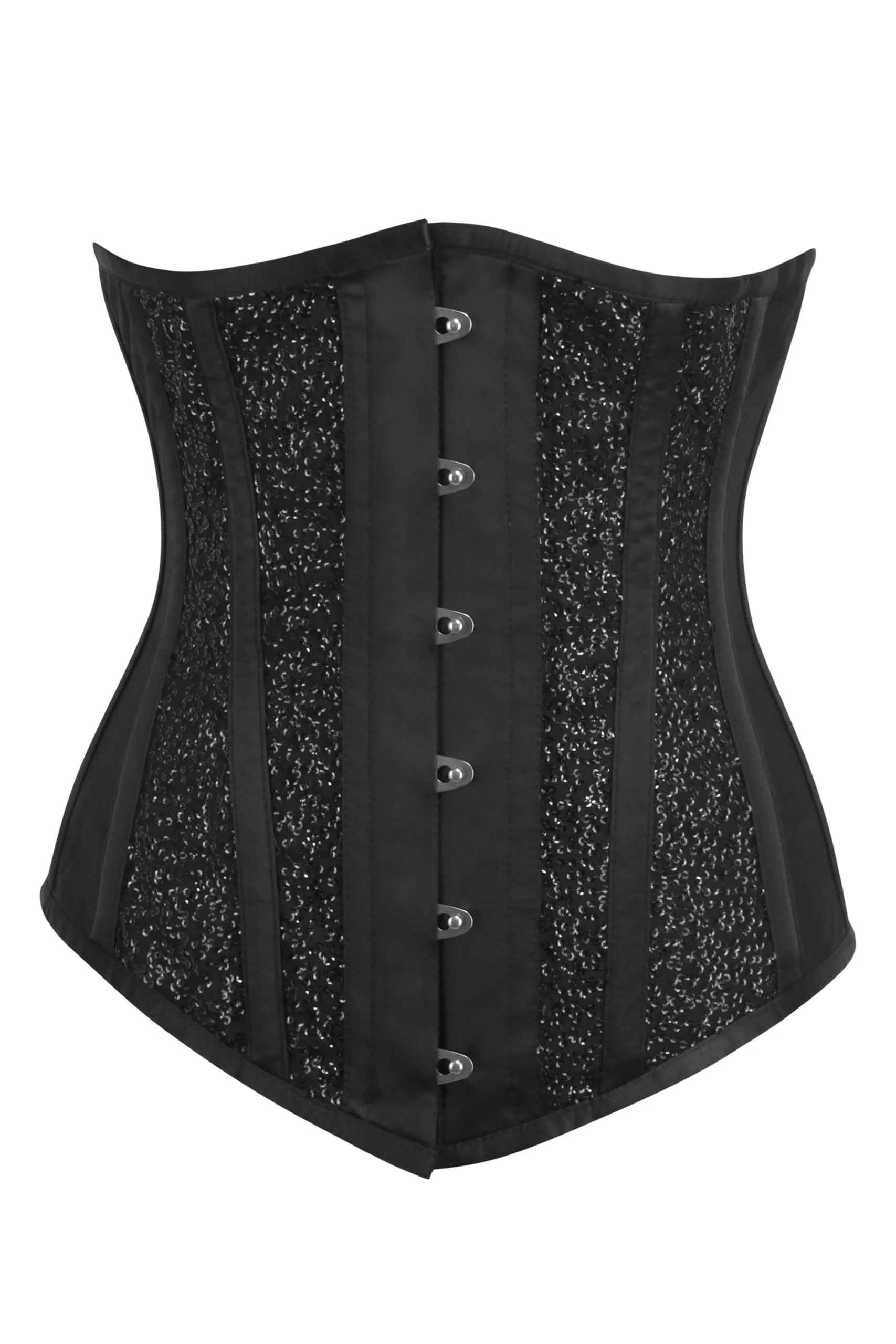 Black Mesh and Satin Longline Underbust Corset Gothic Costume Wear