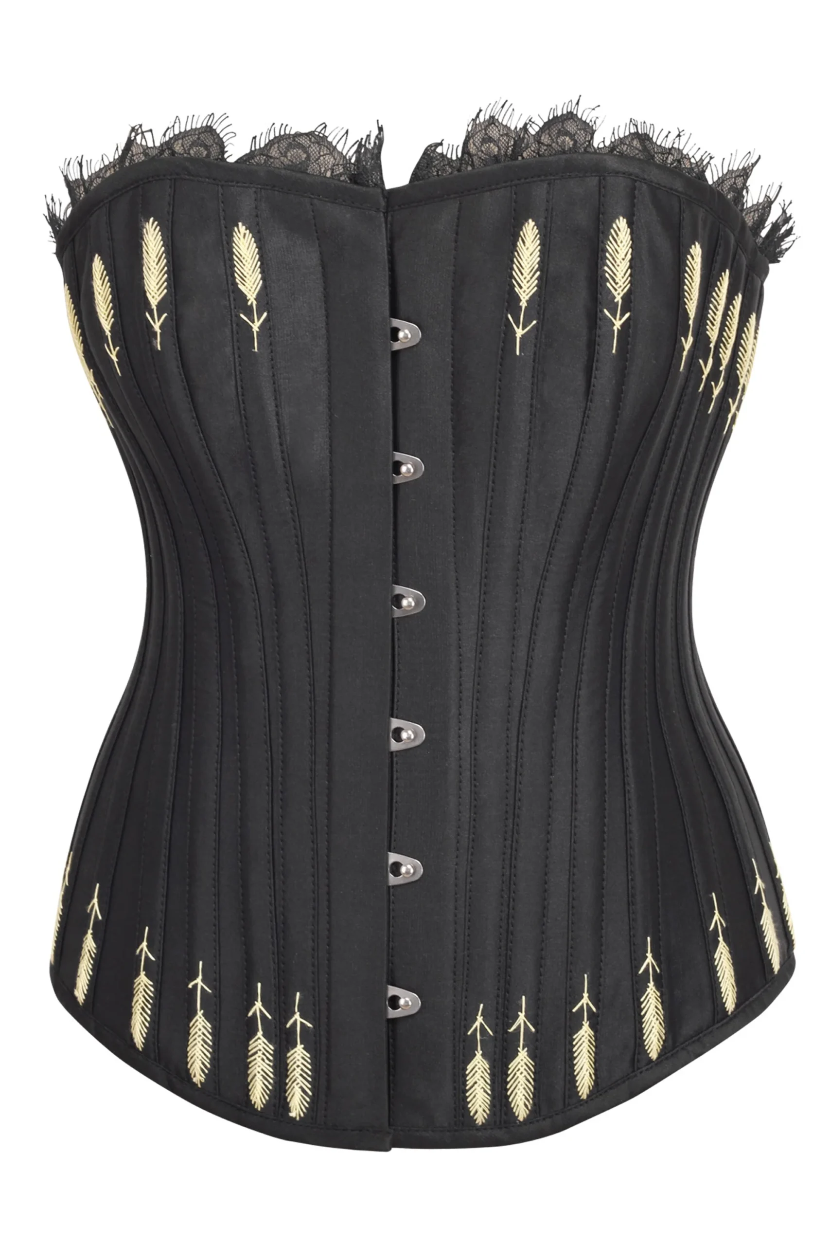 Halloween Black Strapless Satin Corset with Lace and Flossing Finish
