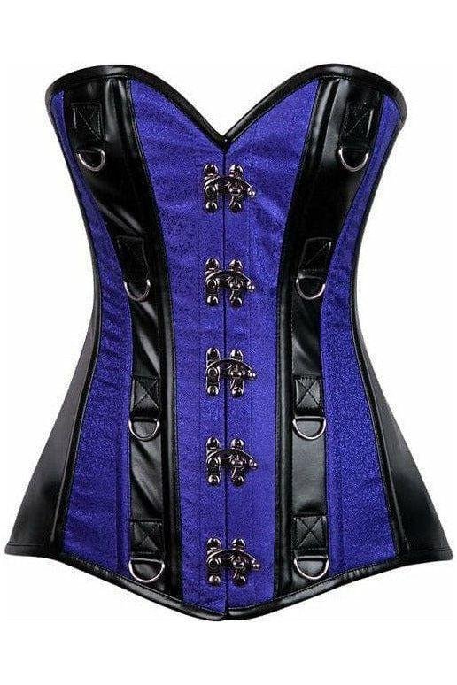 Waist's Strapless Royal Blue Steampunk Brocade & Leather Corset
