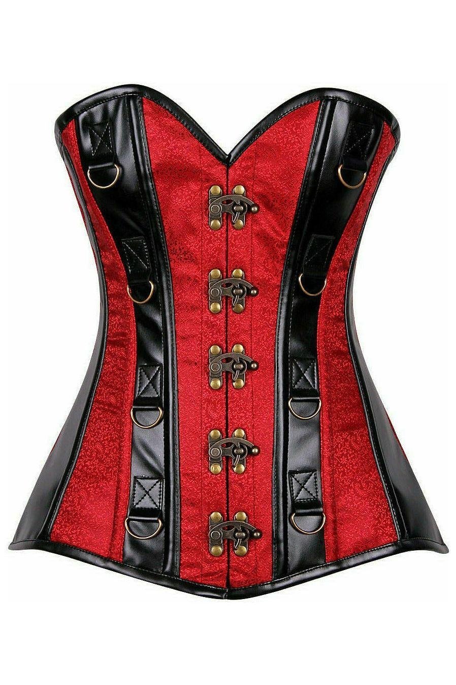 Waist's Strapless Red Wine  Steampunk Brocade & Leather Corset Halloween Top