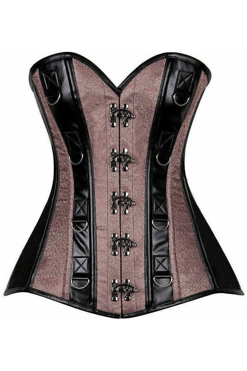 Waist's Brocade & Leather Steel Boned Corset Strapless Halloween Top