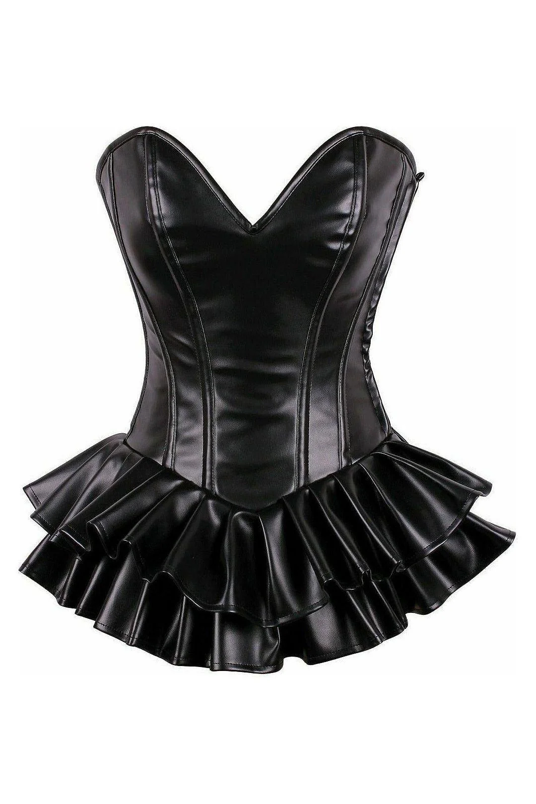 Gothic Black Faux Leather Mini Corset Dress Top Halloween Costume
