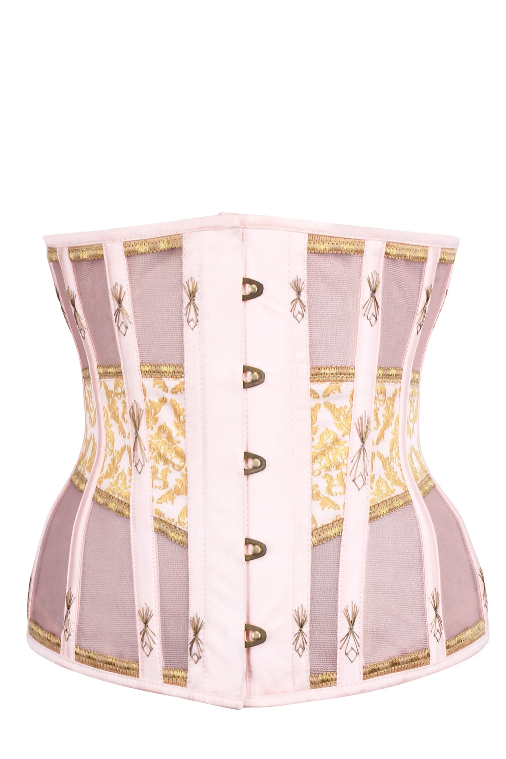 Historically Inspired Satin Corset Peach and Gold Underbust Bridal Lingerie