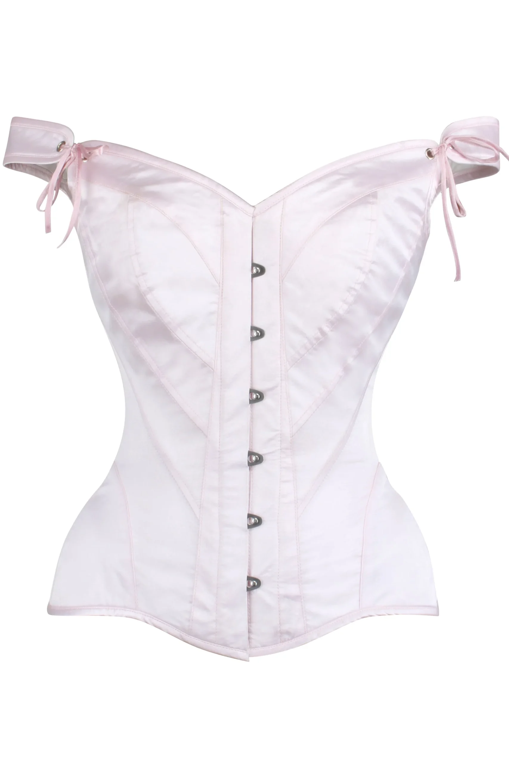 Pale Pink Satin Sleeved Corset Bustier Top For Women Rave Wear