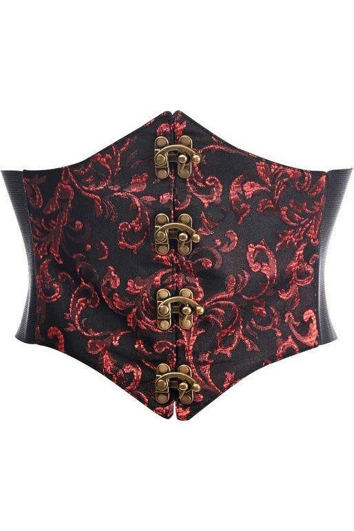 Lavish Gothic Black/Red Swirl Brocade Underbust Corset Belt Cincher