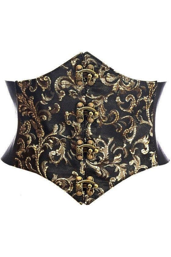 Lavish Gothic Black/Gold Swirl Brocade Underbust Corset Belt Cincher