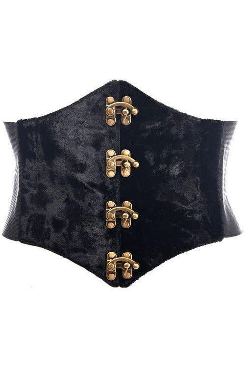 Gothic Dark Black Crushed Velvet Underbust Corset Belt Cincher Wear