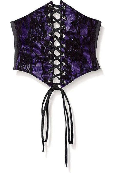 Lavish Gothic Purple w/Black Lace Overlay Underbust Corset Belt Waist Cincher