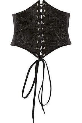 Gothic Black Brocade Underbust Corset Belt Bridal Waist Cincher