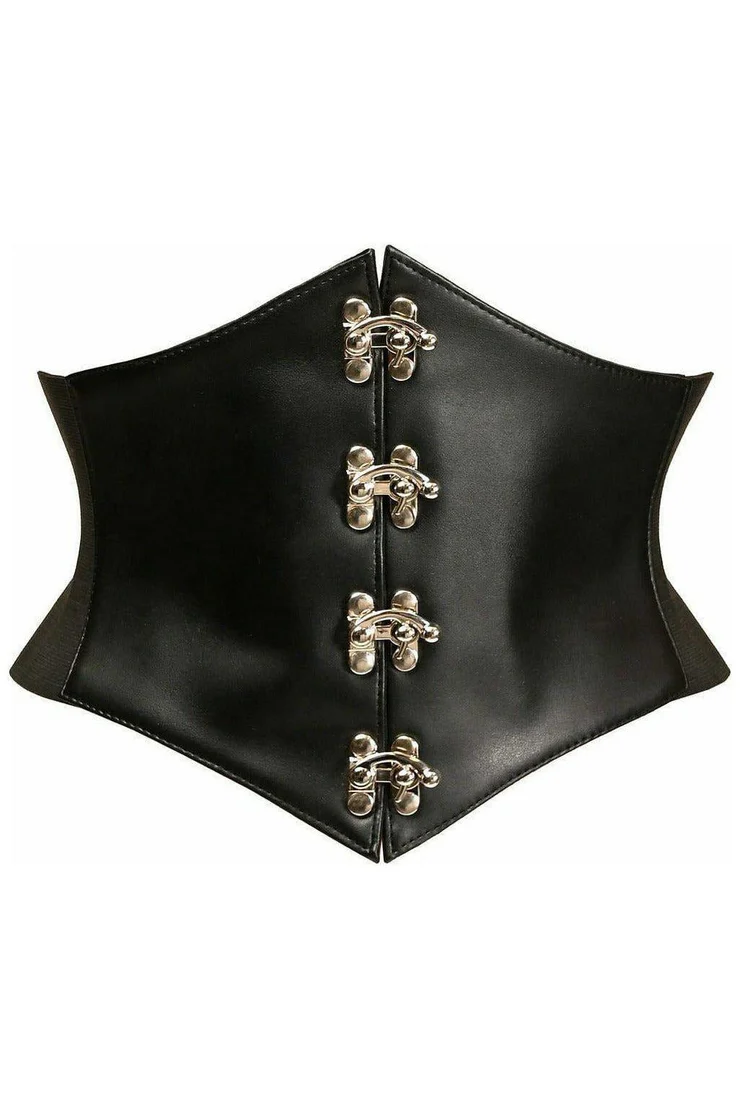 Lavish Black Faux Leather Underbust Corset Belt Cincher w/Clasps