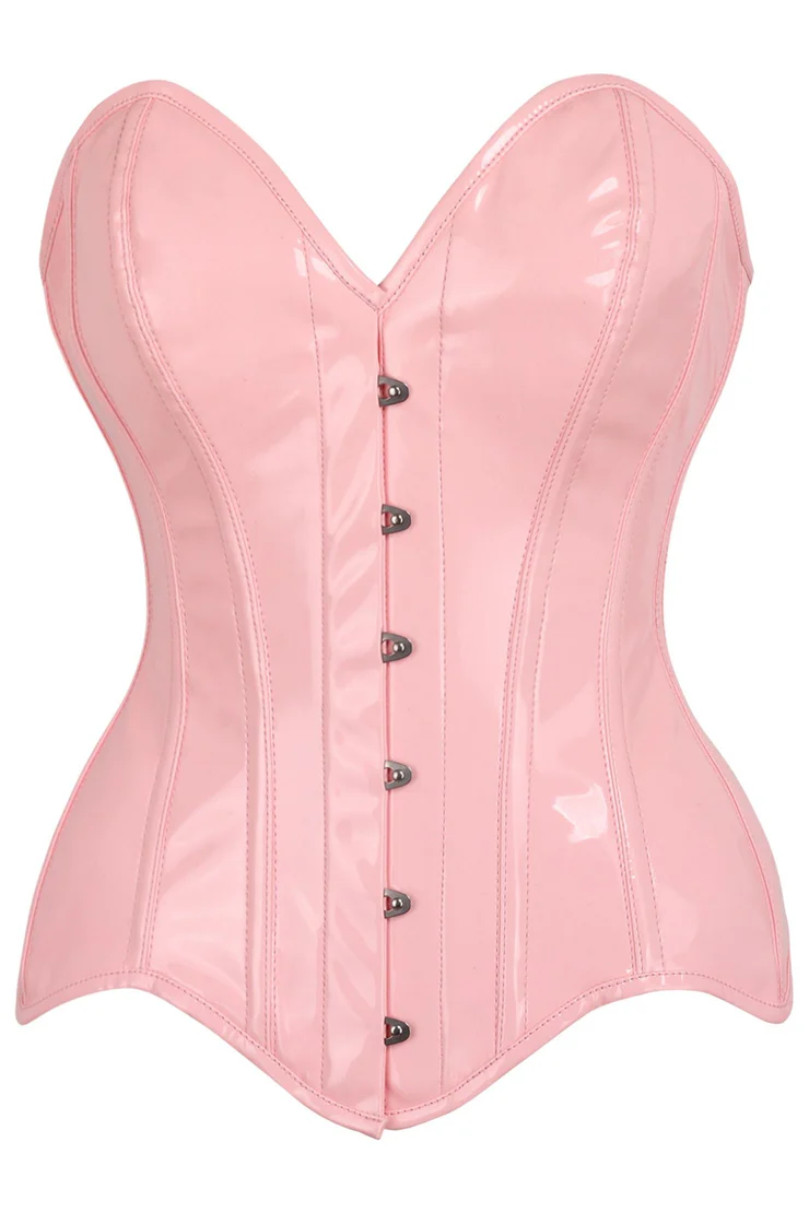 Pink PVC Patent Leather Steel Boned Overbust Waist Corset Top
