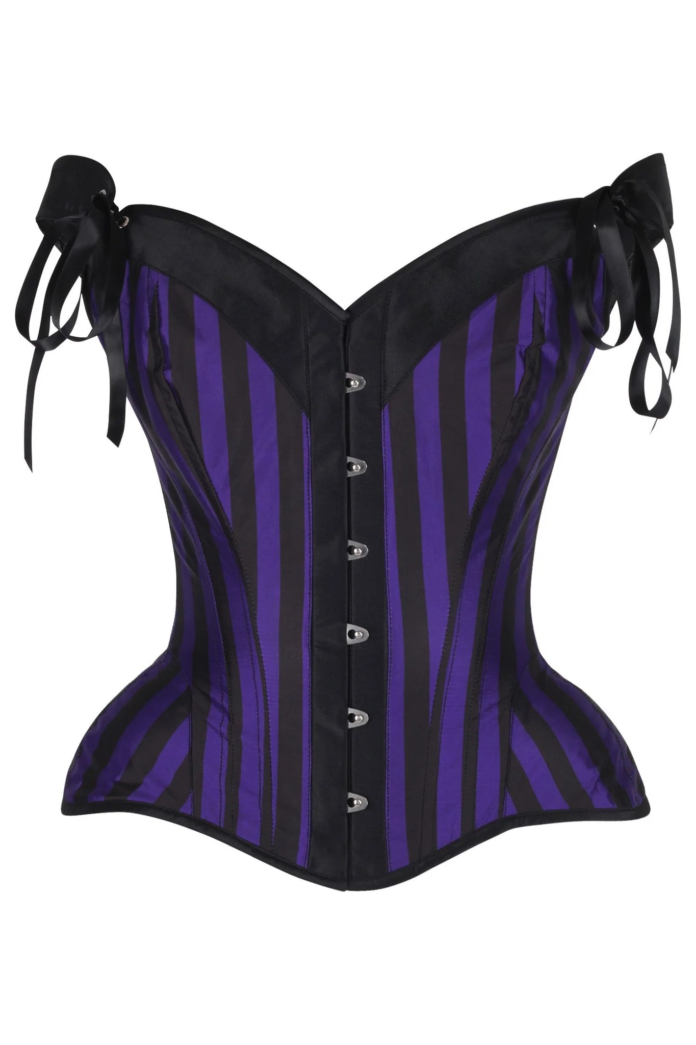 Halloween Purple/Black Striped Steel Boned Gothic Corset with Straps