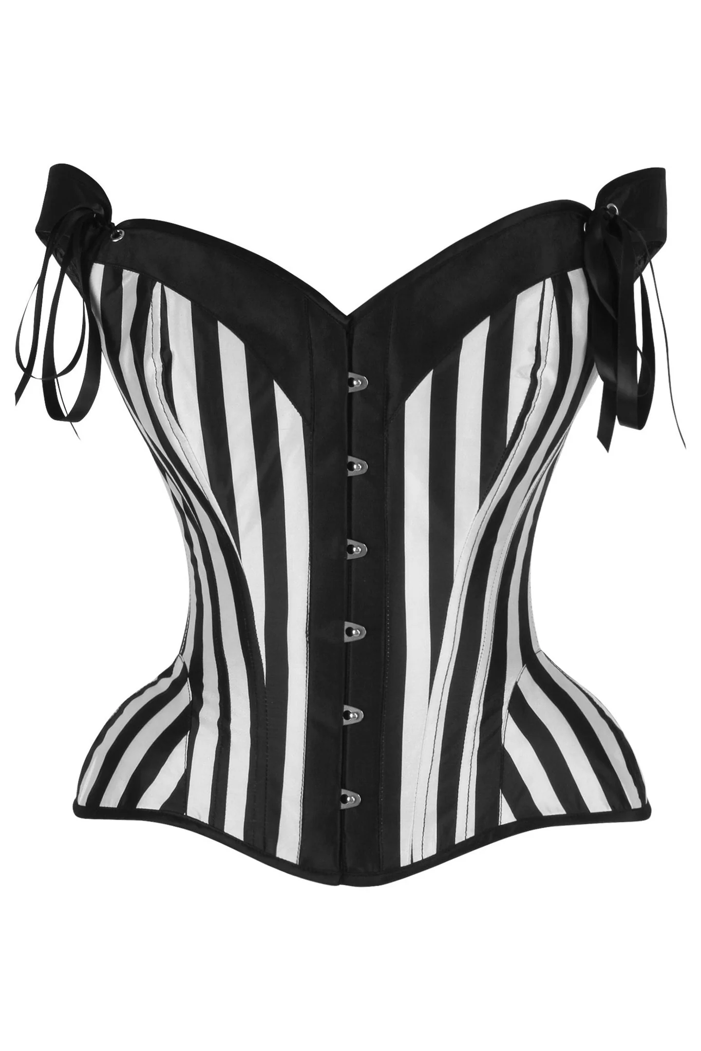 Halloween White/Black Striped Steel Boned Gothic Corset with Straps