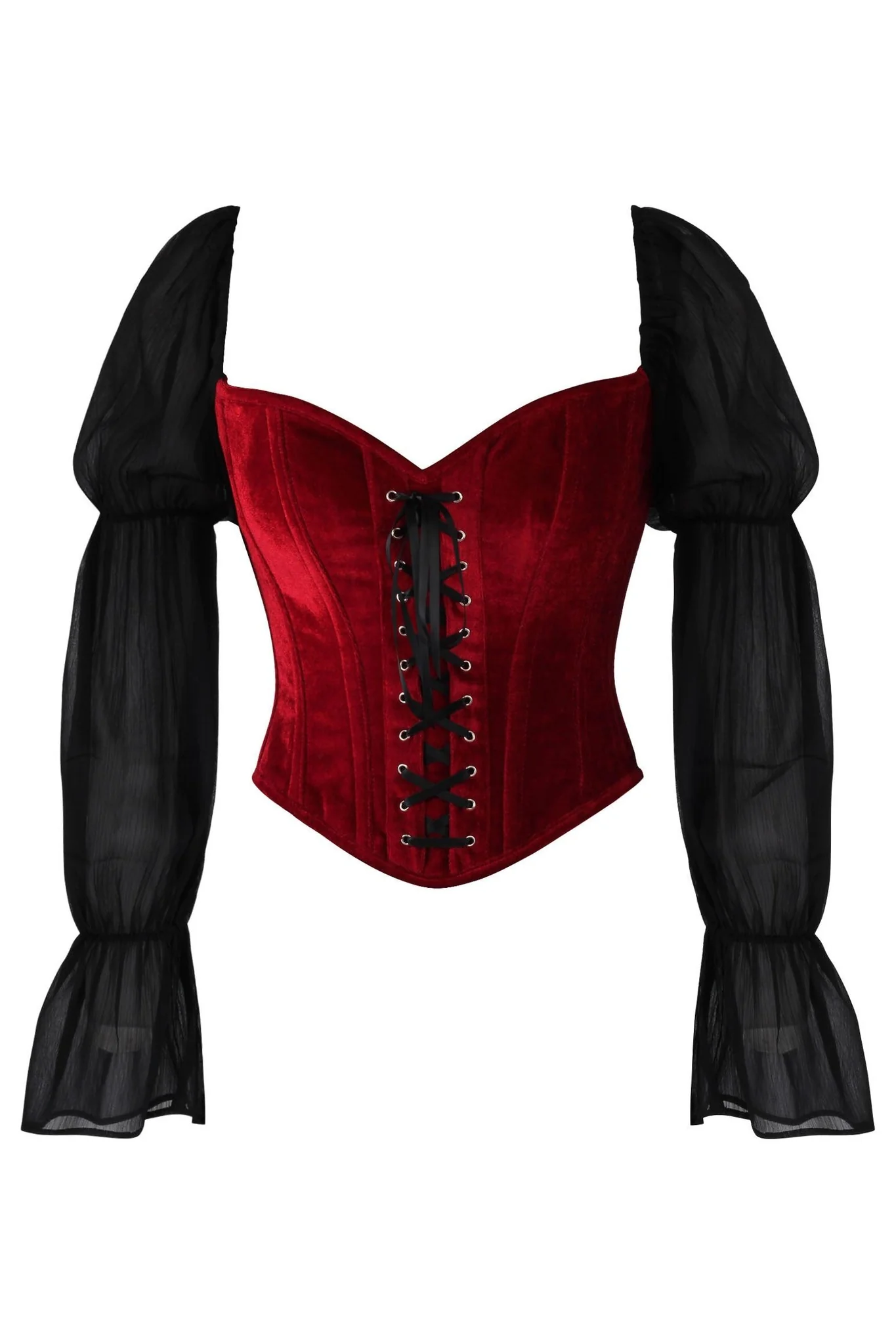 Top Drawer Dark Red Velvet Leather Steel Boned Gothic Corset Costume Dress