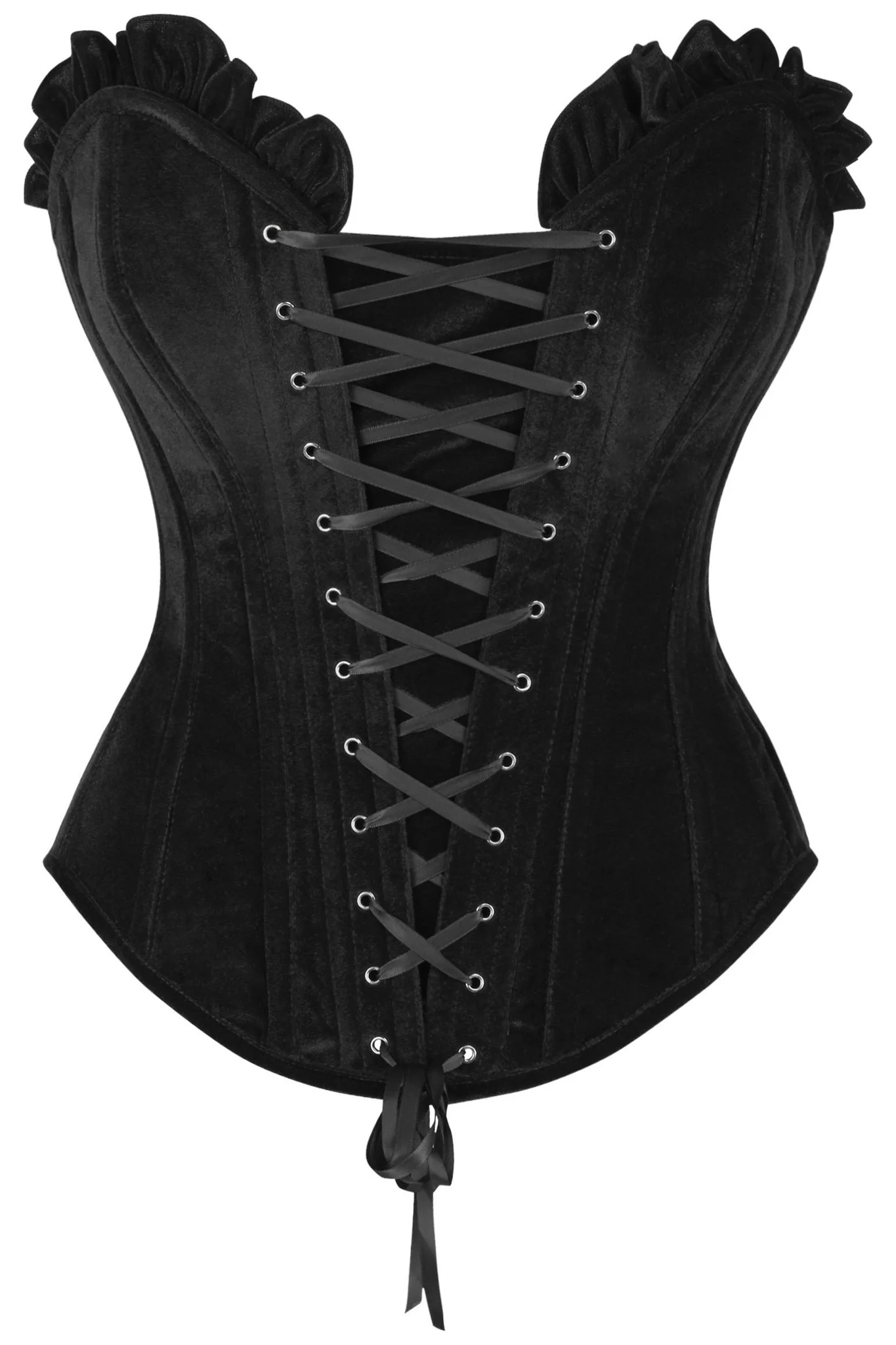 Halloween Dark Black Velvet Overbust Gothic Corset Costume Top