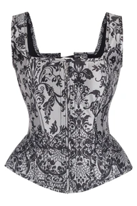 Gothic Noir Baroque Shoulder Strap Printed Corset Top with Front Zip