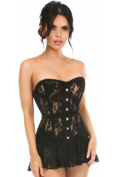 Lavish Black Sheer Lace Overbust Corset Sexy lingerie Dress