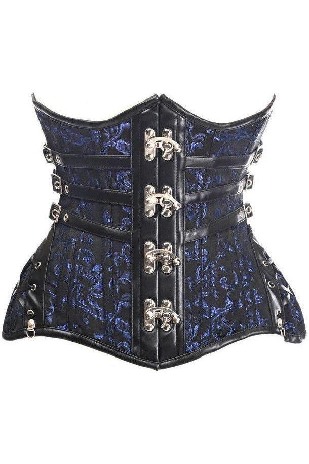 Gothic Waist Curvy Black/Blue Steampunk Steel Double Boned Corset
