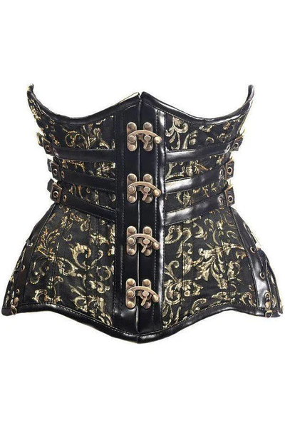 Gothic Waist Curvy Black/Gold Steampunk Steel Double Boned Corset
