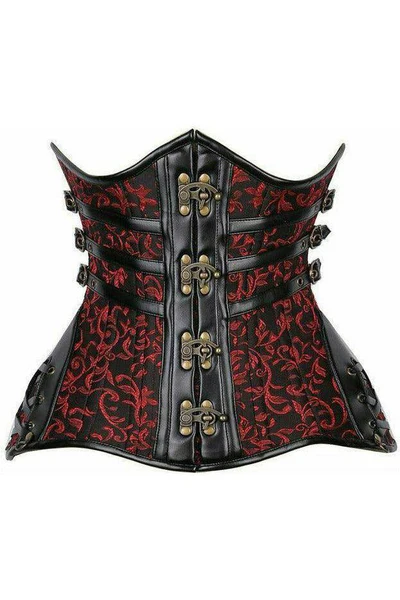 Waist Curvy Black/Red Steampunk Steel Double Boned Under Bust Corset