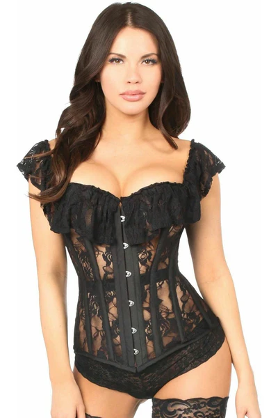 Top Drawer Black Sheer Lace Steel Boned Overbust Waist Corset