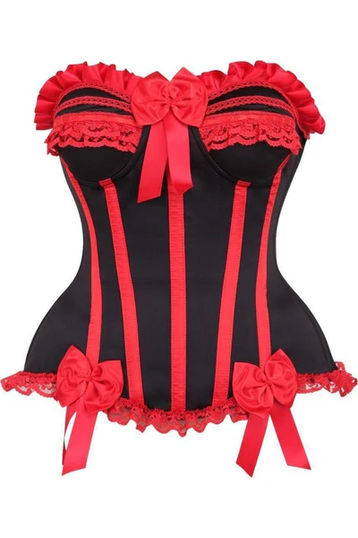 Black/Red Satin Boned Burlesque Corset Bustier Strapless Top