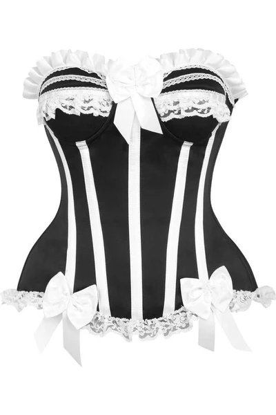 Black/White Satin Boned Burlesque Corset Bustier Strapless Top
