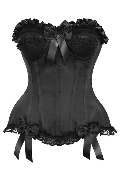Gothic Black Satin Steel Boned Overbust Waist Corset Strapless Top