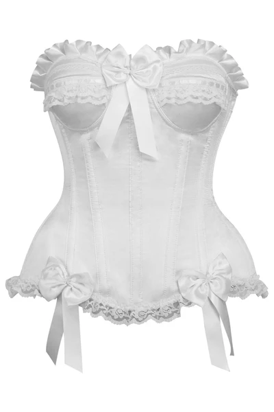 Bridal White Satin Overbust Waist Corset Party Wear Dress Top