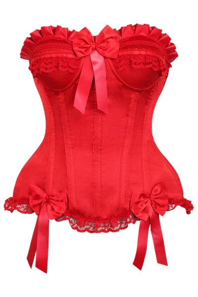 Red Satin Overbust Waist Corset Party Wear Halloween Dress Top For Women
