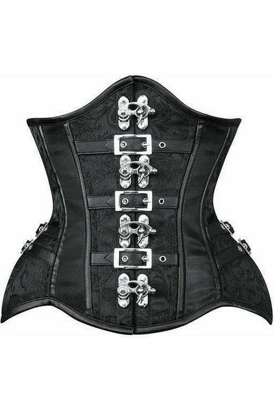 Gothic Black Brocade Steel Boned Underbust Steampunk Corset w/Buckles