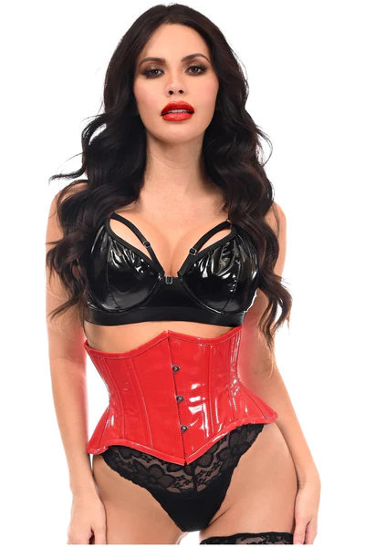 Halloween Red Patent PVC Vinyl Corset Double Steel Boned Curvy Waist Cincher