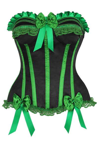 Black/Green Satin Steel Boned Burlesque Corset Bustier Strapless Top